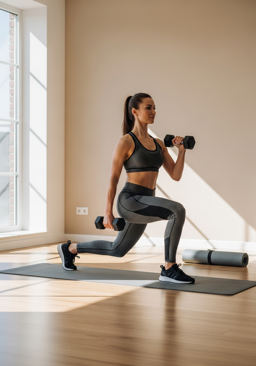 Выпады с гантелями